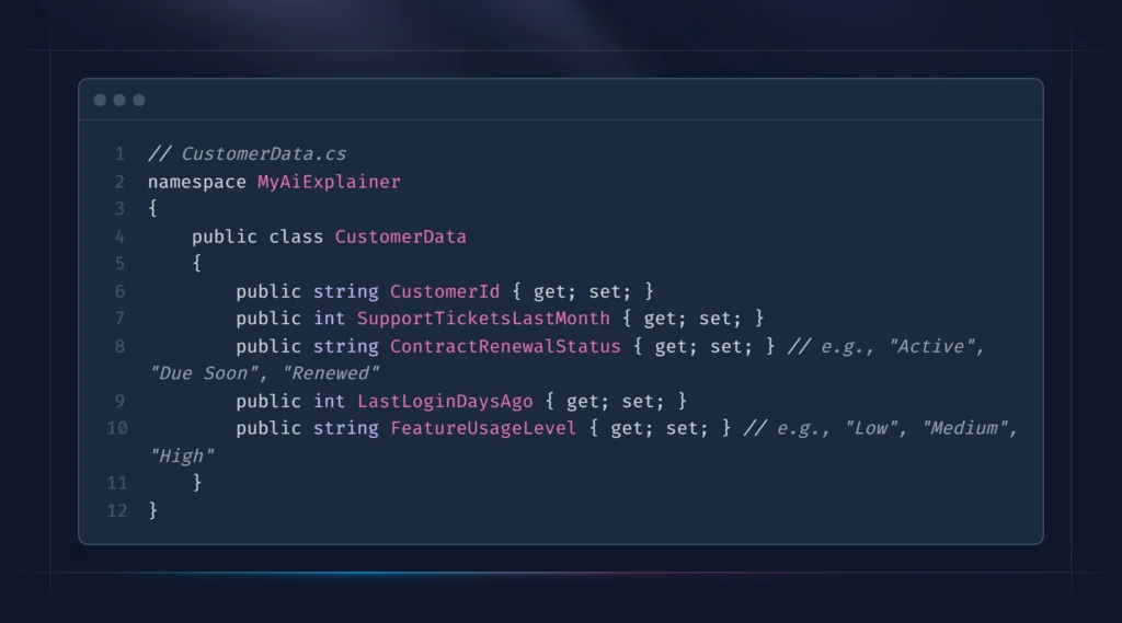 C# code defining CustomerData class for AI input